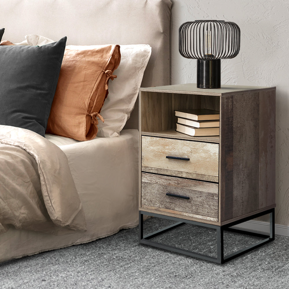 Bedside Table 2 Drawers with Shelf - BADAN