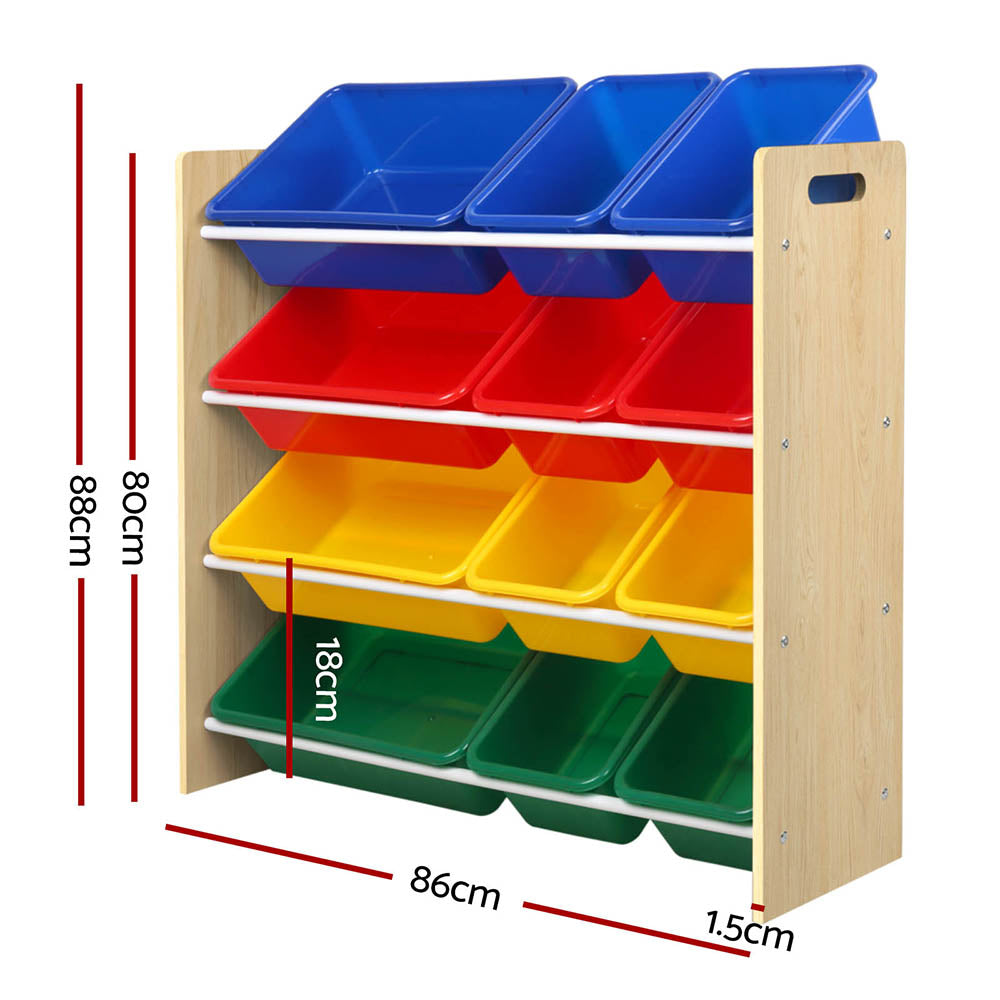 Kids Toy Box 12 Bins Bookshelf Organiser Children Storage Rack