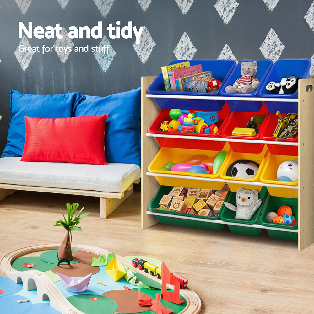 Kids Toy Box 12 Bins Bookshelf Organiser Children Storage Rack