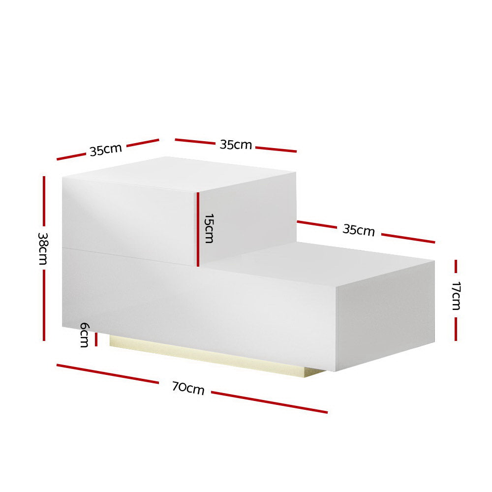 Bedside Tables LED 2 Drawers - REMI White