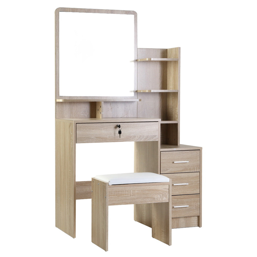 Dressing Table Stool Set 4 Drawers Oak