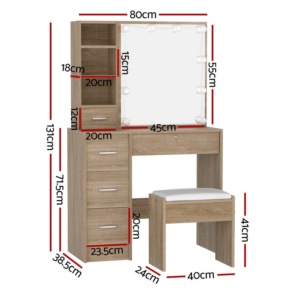 Dressing Table Set Stool 10 Led Bulbs Wood