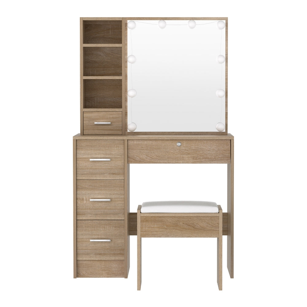 Dressing Table Set Stool 10 Led Bulbs Wood