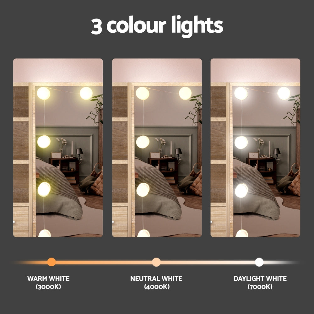 Dressing Table Set Stool 10 Led Bulbs Wood