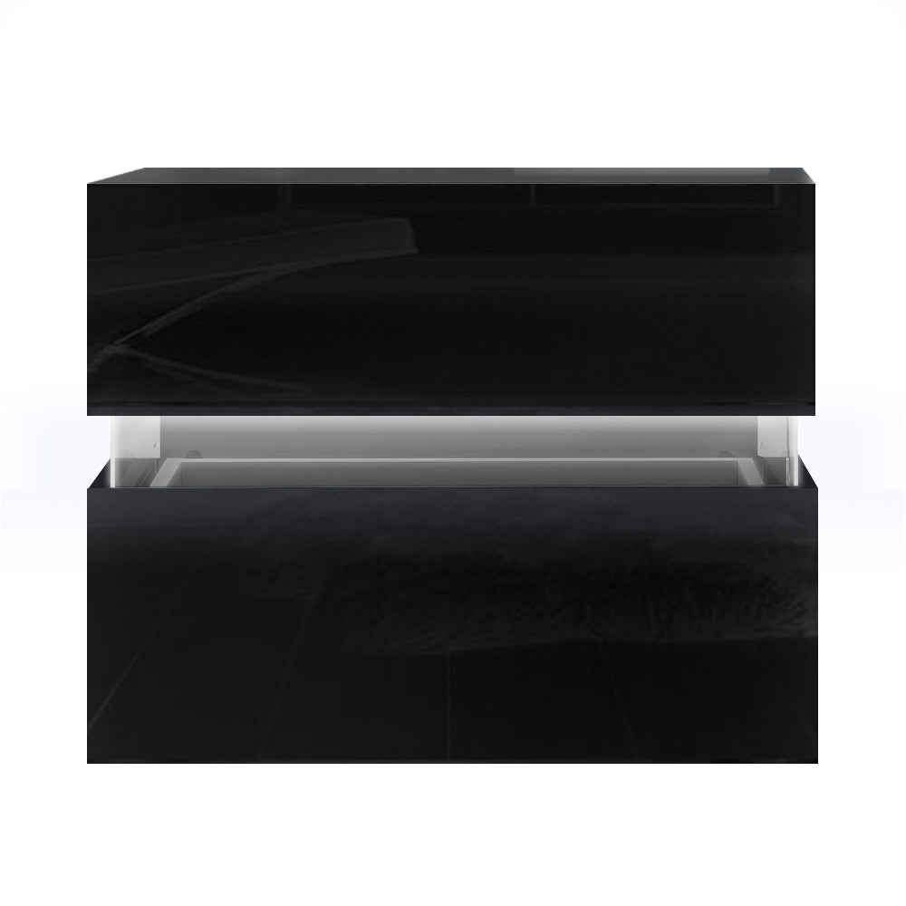 Bedside Table LED 2 Drawers - LUMI Black