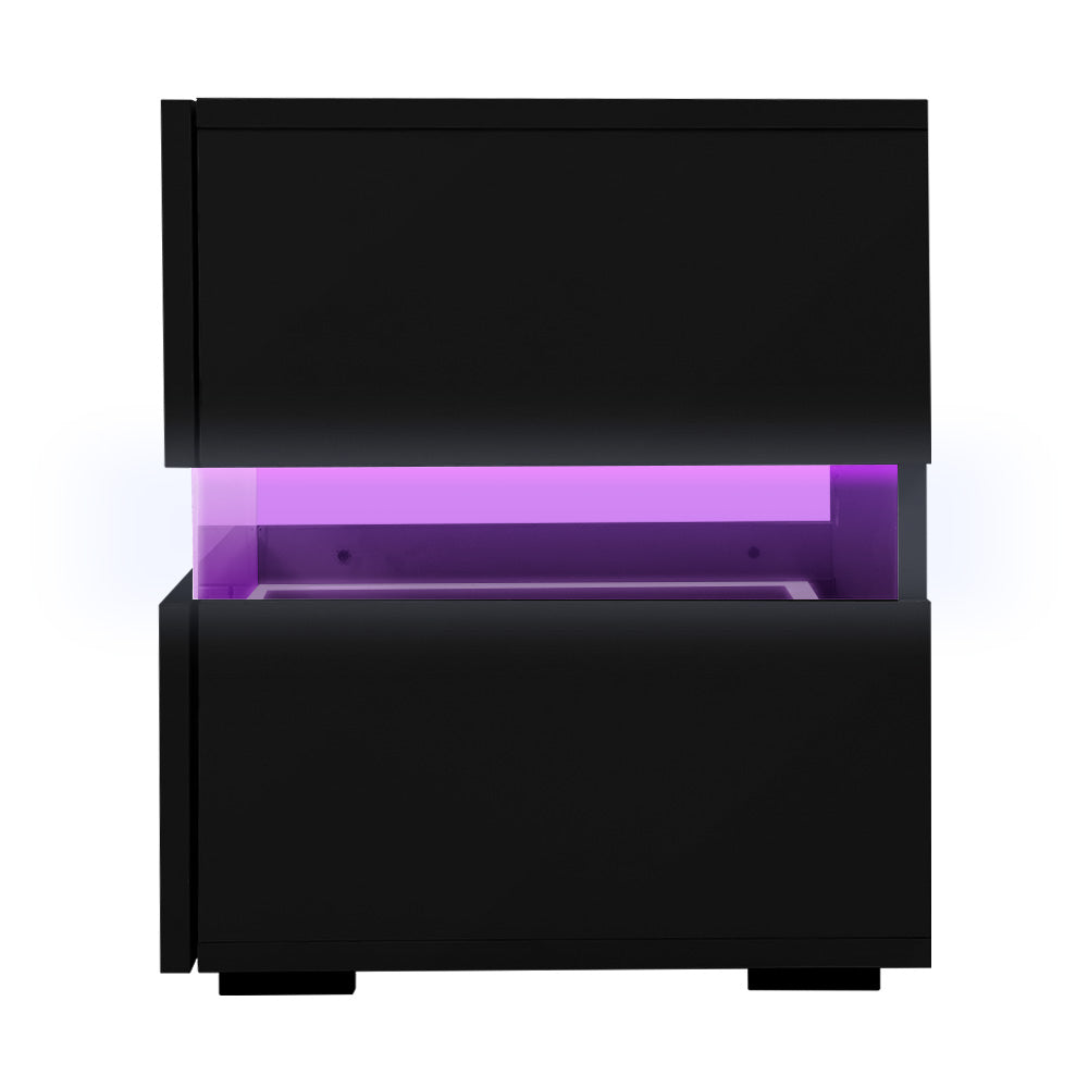 Bedside Table LED 2 Drawers - LUMI Black