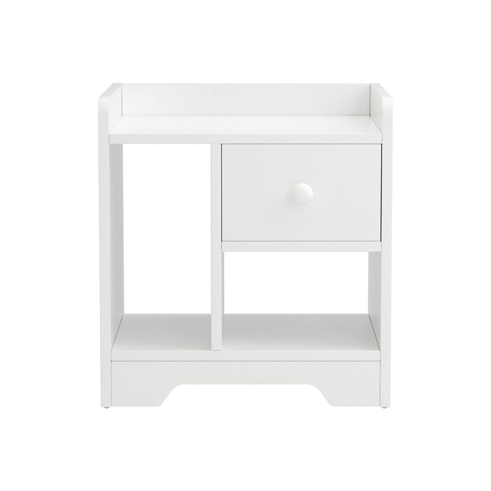 Bedside Table Drawer Nightstand Side End Table Storage Open Shelf White