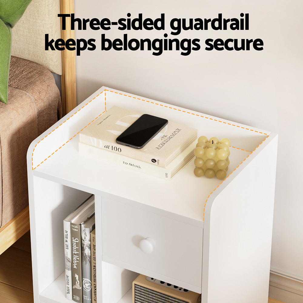 Bedside Table Drawer Nightstand Side End Table Storage Open Shelf White
