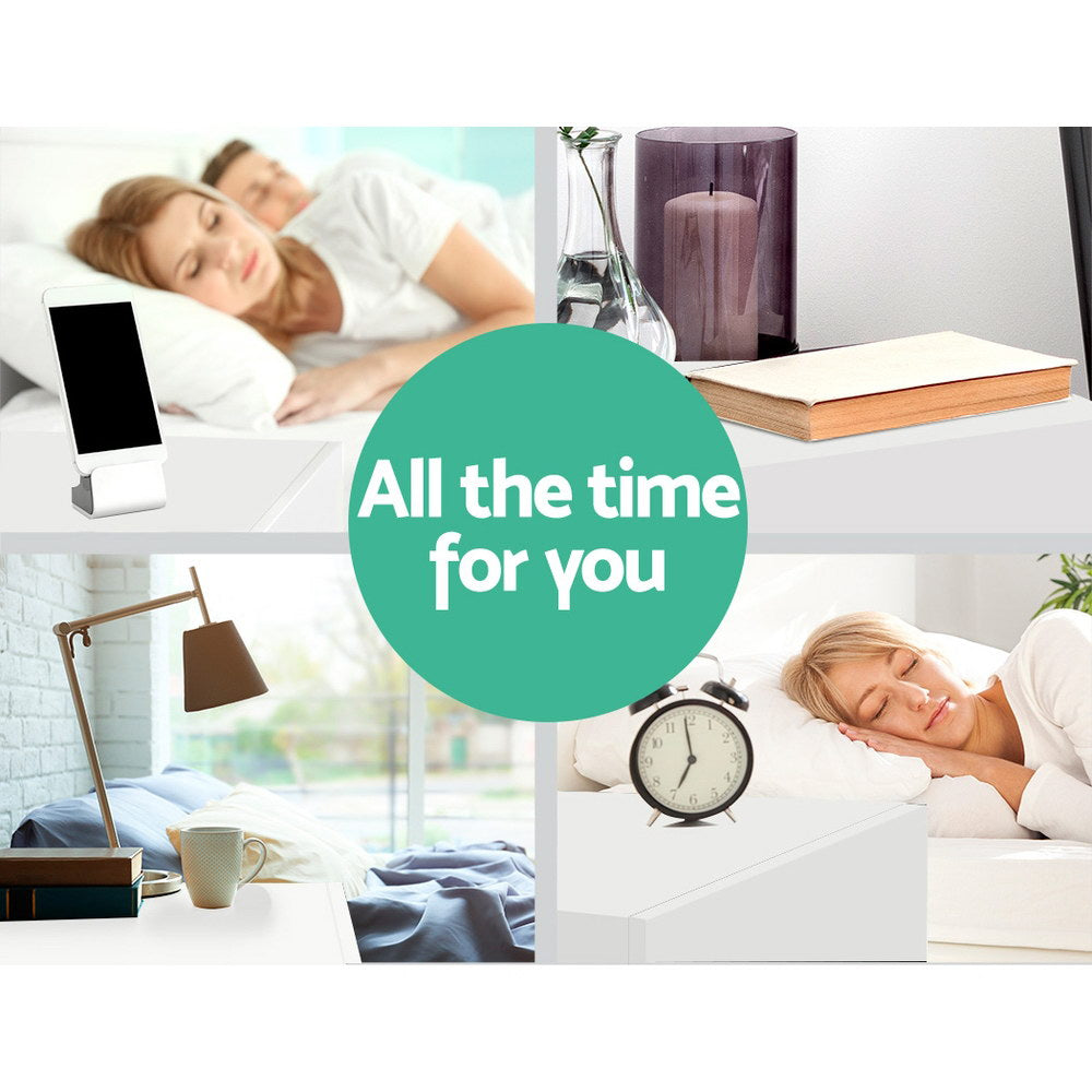 Bedside Table 2 Drawers Lift-up Storage - COLEY White