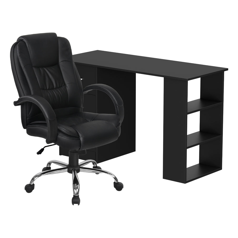 Computer Desk 120cm Executive Office Chair Set PU Leather High Back Black
