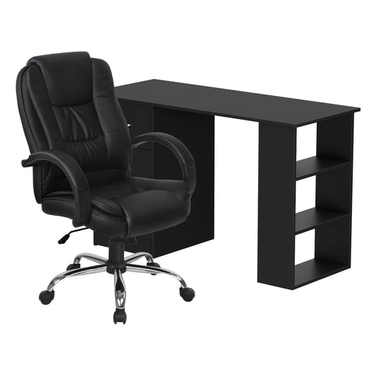 Computer Desk 120cm Executive Office Chair Set PU Leather High Back Black