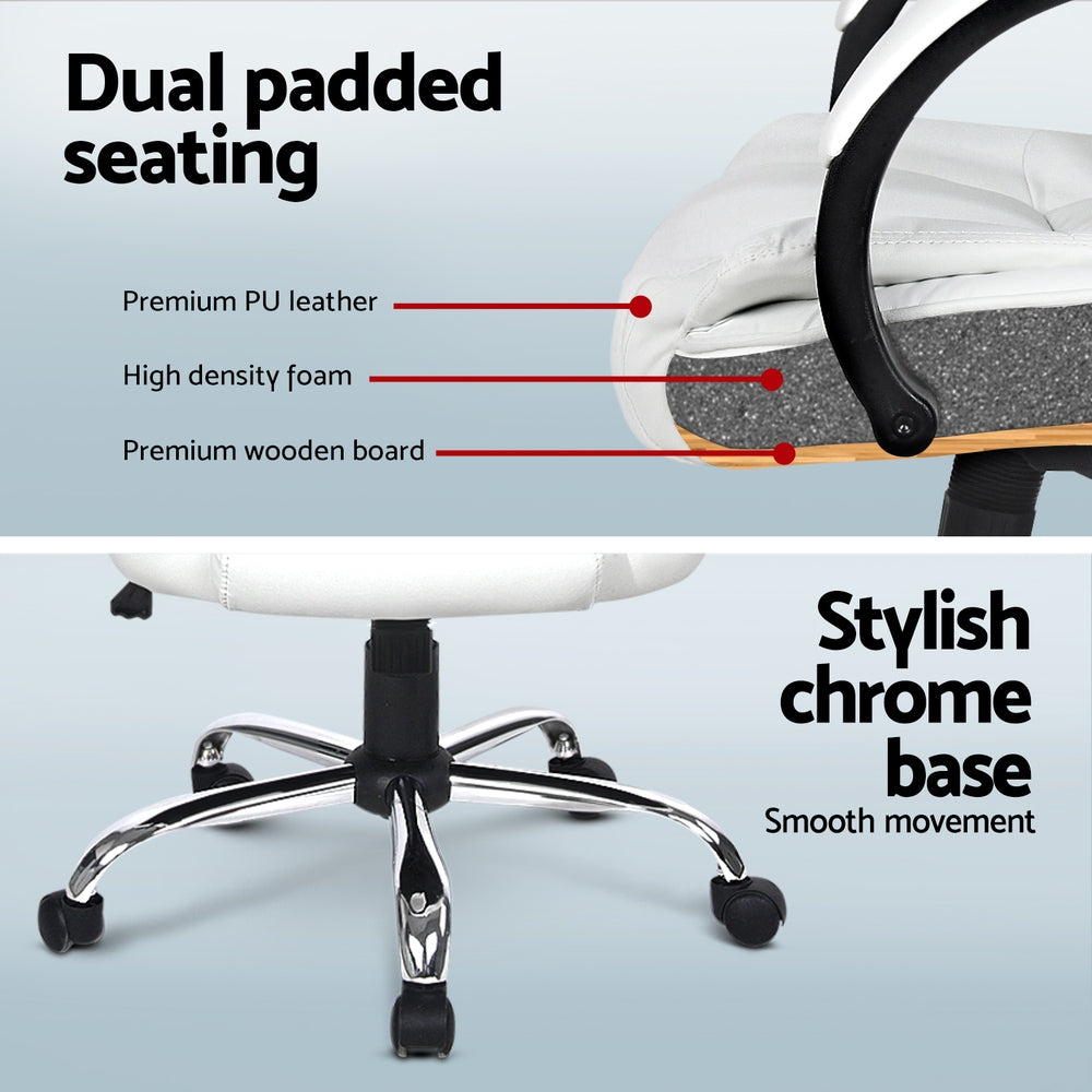 Computer Desk 120cm Executive Office Chair Set PU Leather High Back White