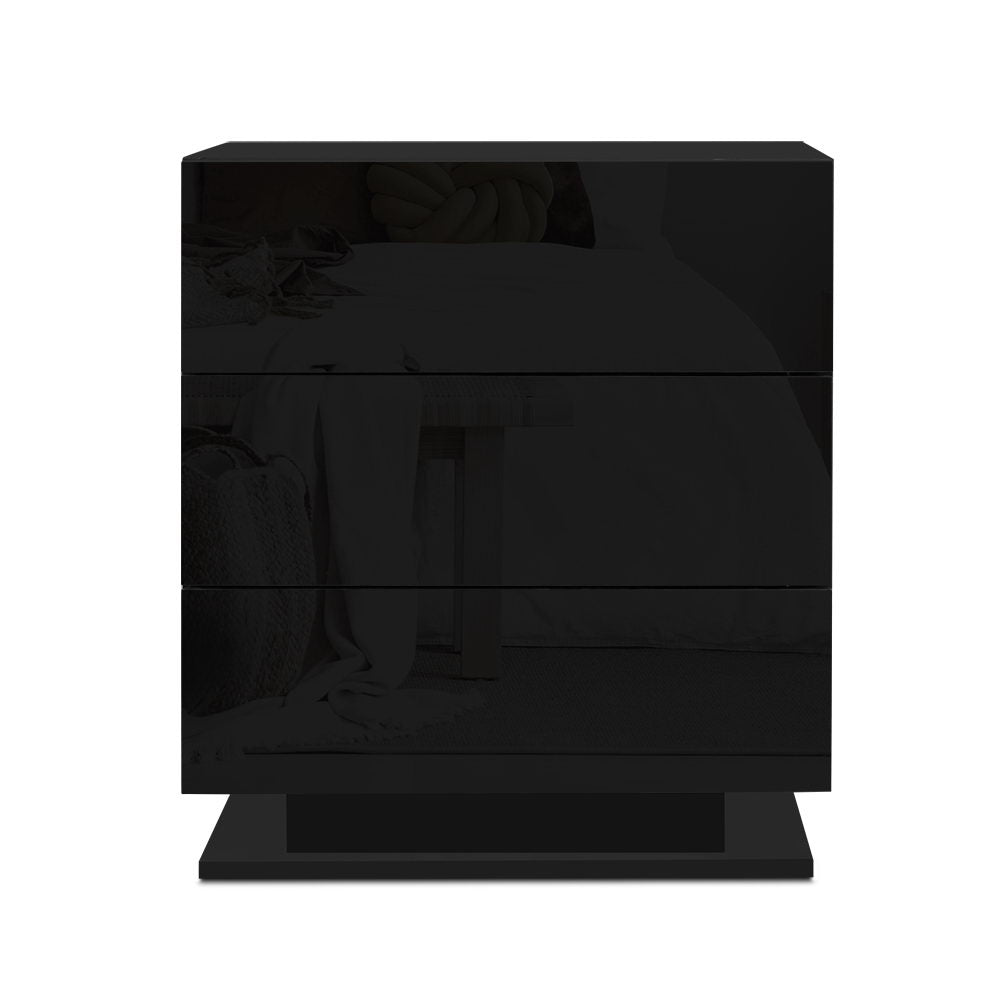 Bedside Table LED 3 Drawers - MORI Black