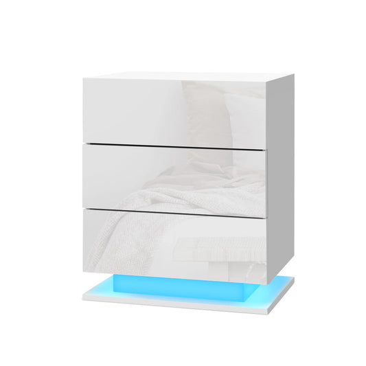 Bedside Table LED 3 Drawers - MORI White
