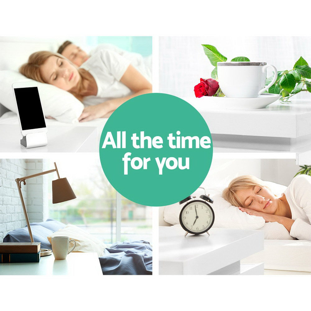 Bedside Table LED 3 Drawers - COLEY White