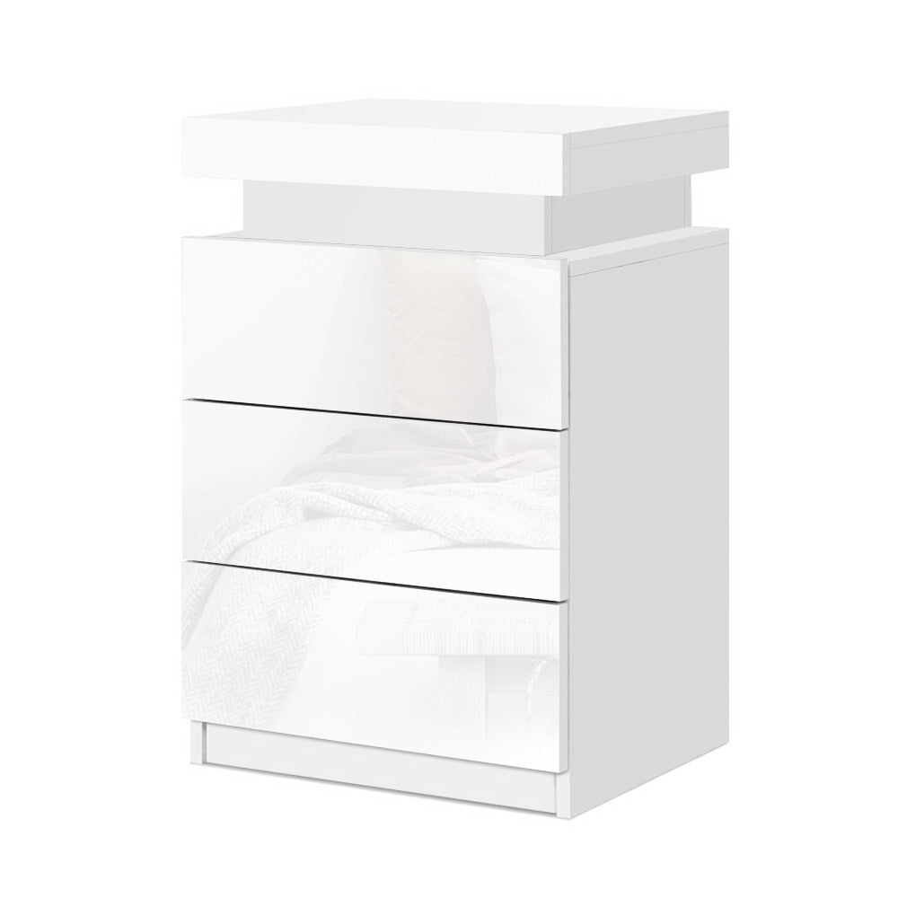 Bedside Table LED 3 Drawers - COLEY White