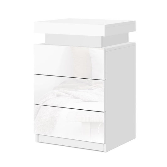 Bedside Table LED 3 Drawers - COLEY White