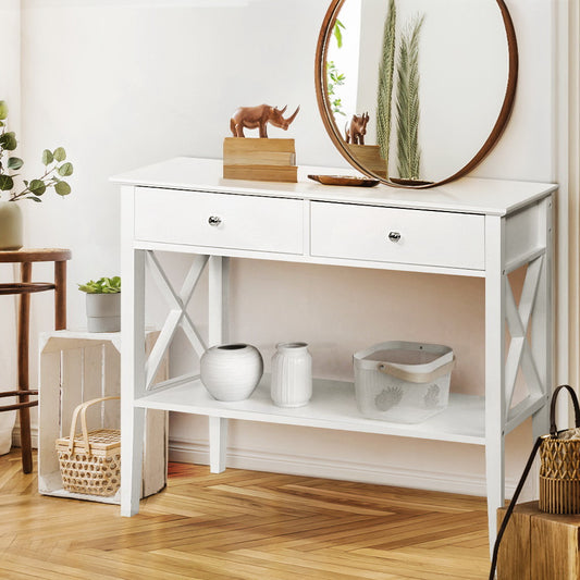Console Table 2 Drawers 100CM White Chole