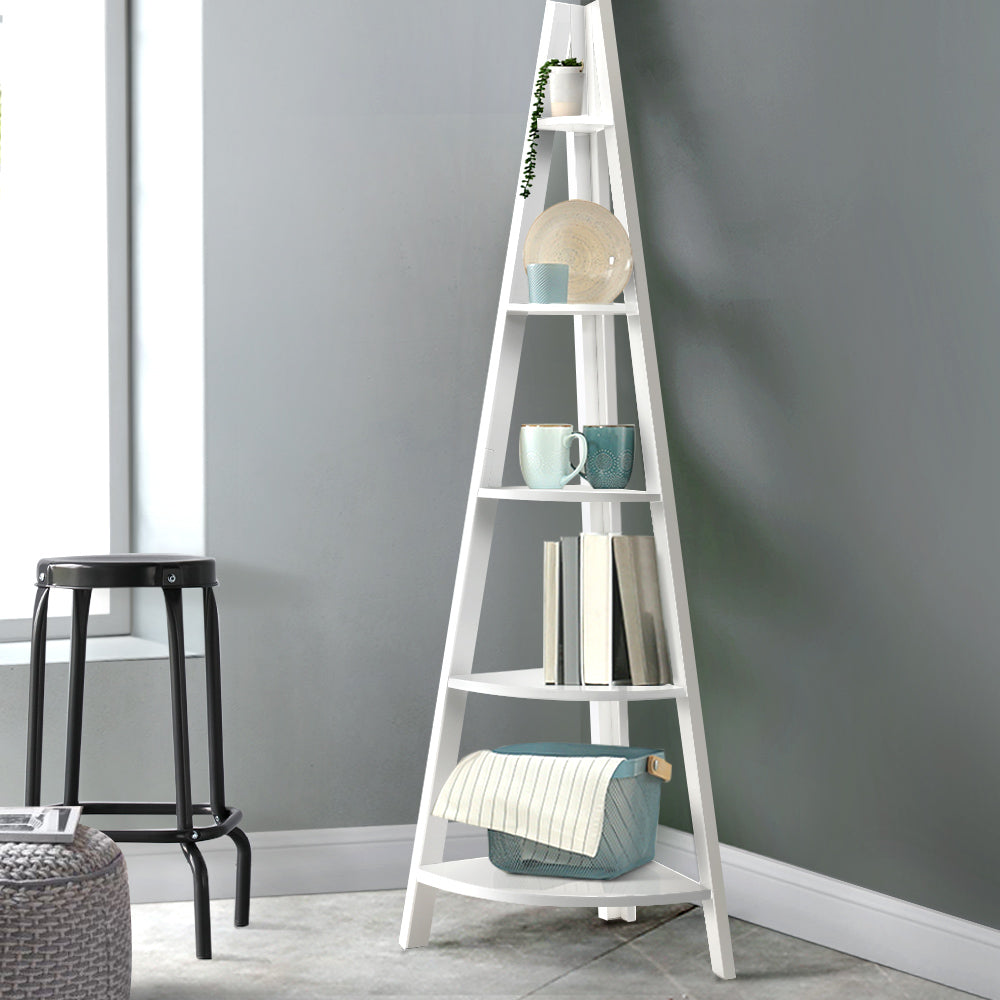 Bookshelf Corner Shelf 5 Tiers - CANE White