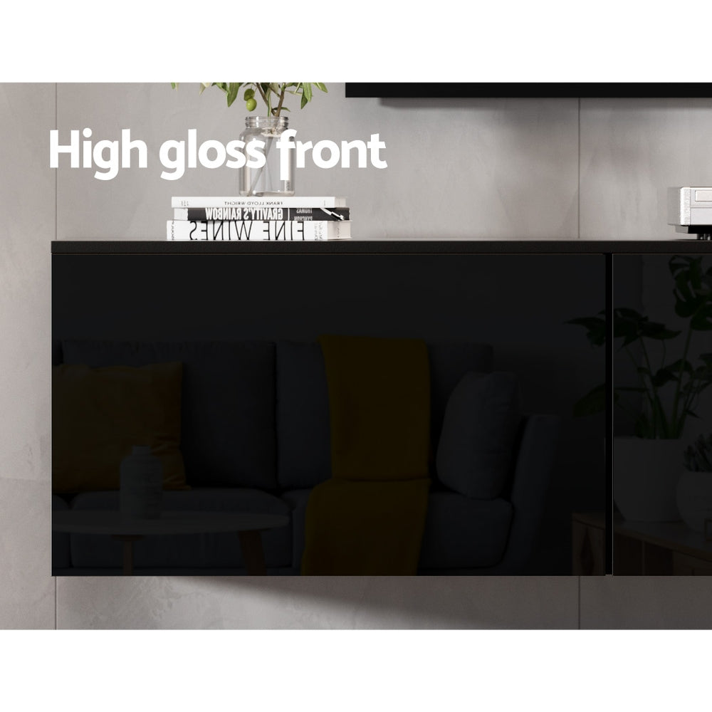 Floating Entertainment Unit TV Cabinet High Glossy Black 3 Cabinets 200CM