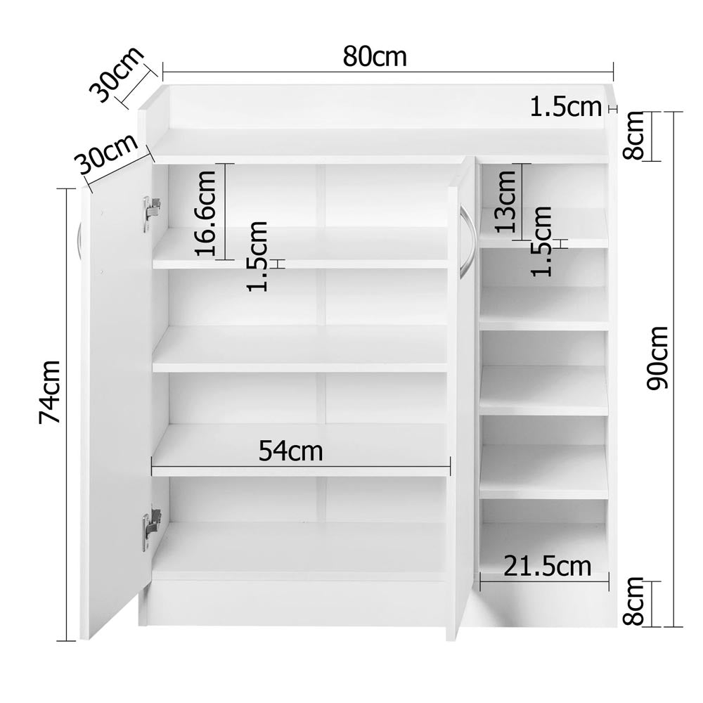 Shoe Rack Cabinet 21 Pairs Adjustable Shelves White Clair