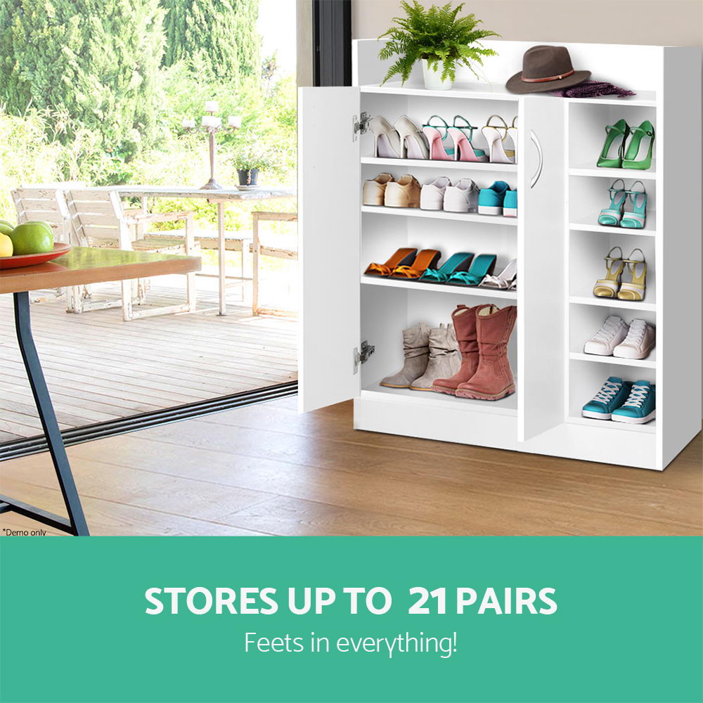 Shoe Rack Cabinet 21 Pairs Adjustable Shelves White Clair