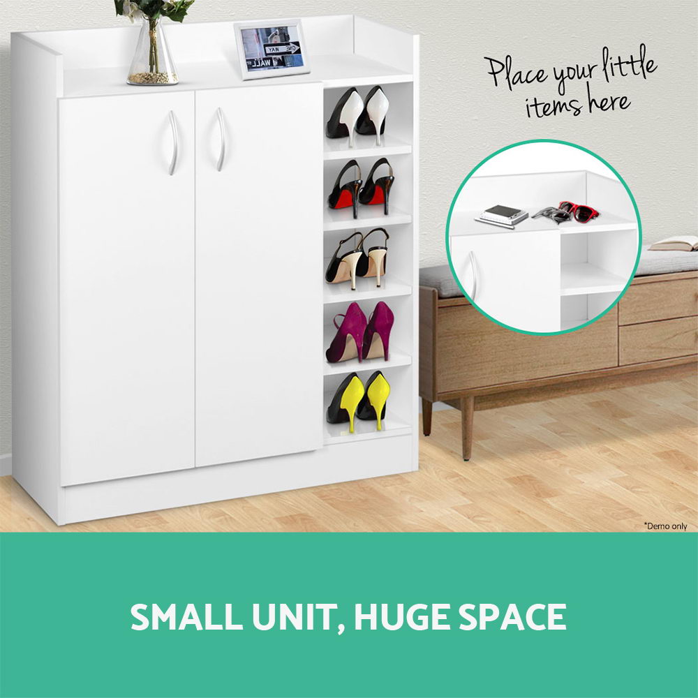 Shoe Rack Cabinet 21 Pairs Adjustable Shelves White Clair