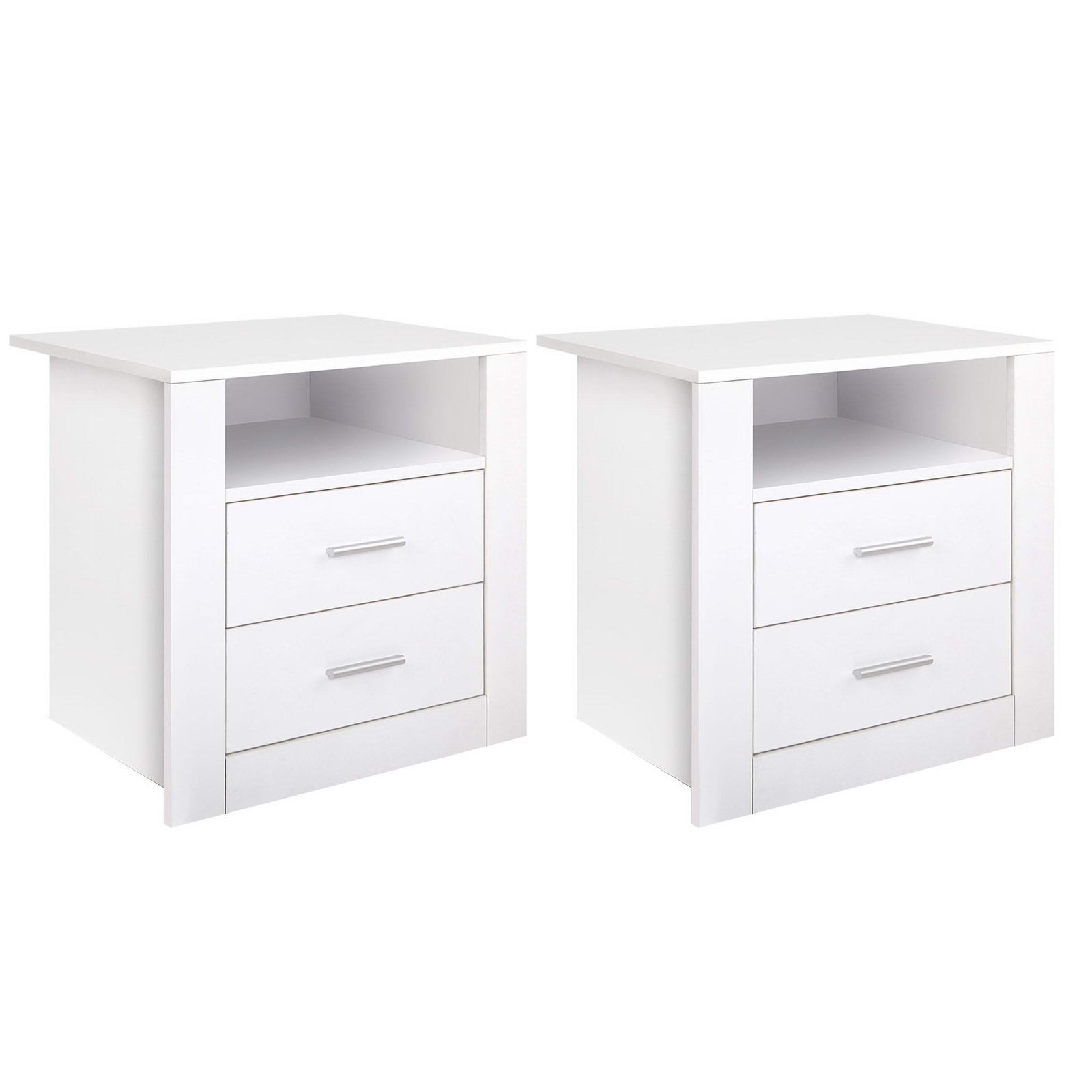 Artiss 2 X Bedside Table 2 Drawers with Shelf - TARA White