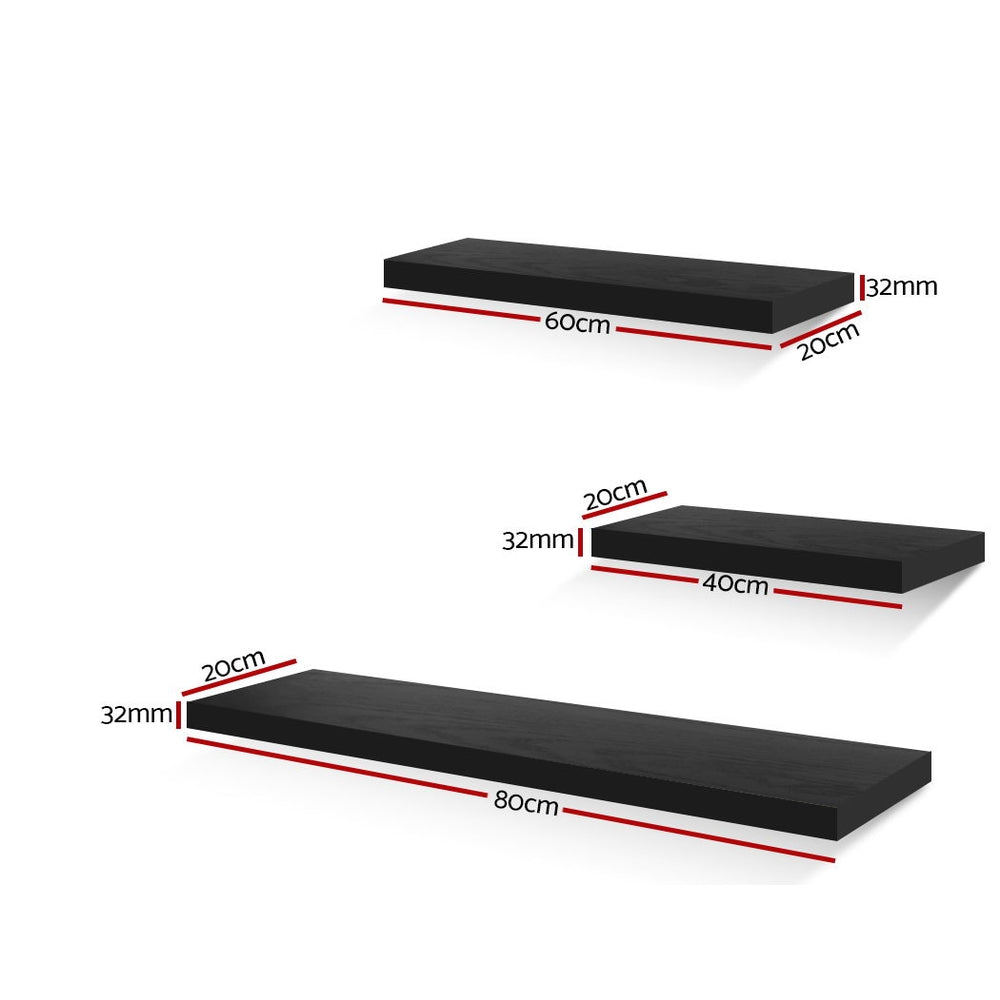 Floating Wall Shelf Set of 3 Black