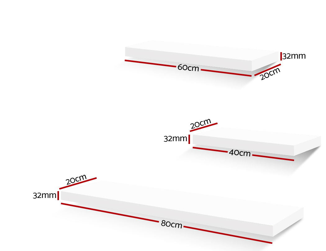 Floating Wall Shelf Set of 3 White