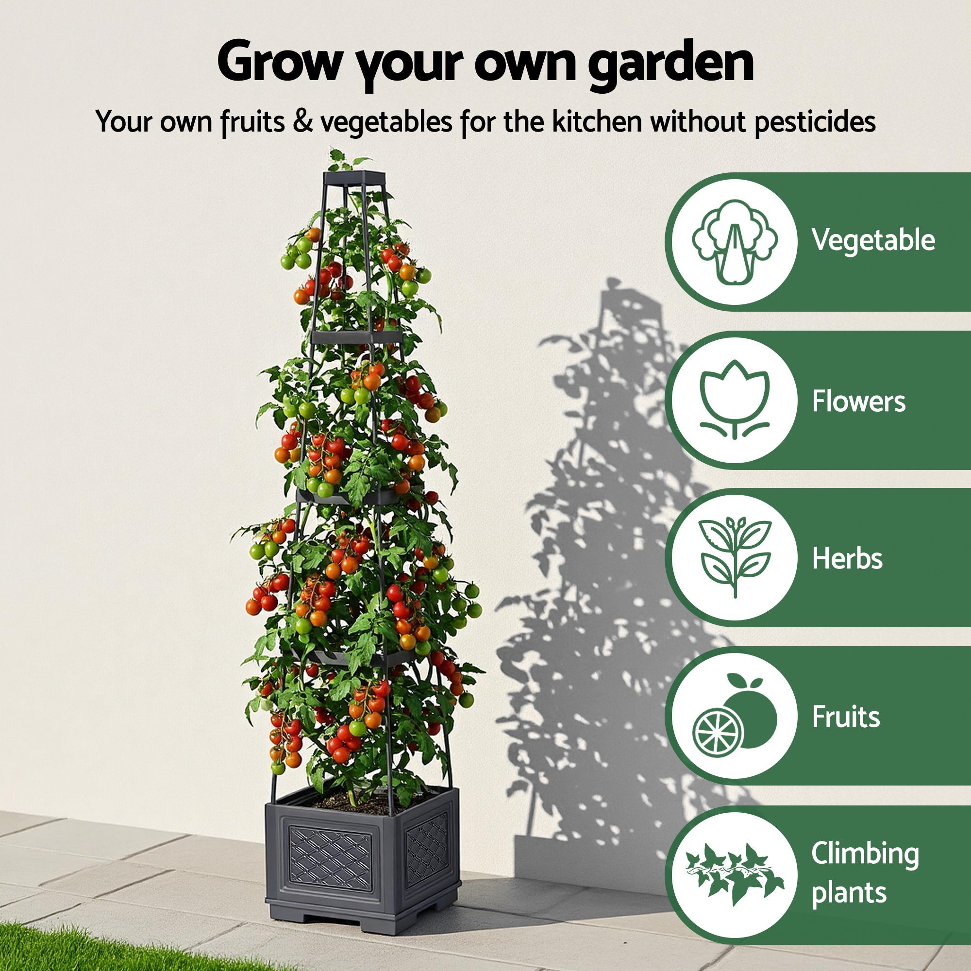 Green Fingers Self Watering Planter with Trellis Adjustable Height Modular Tomato Box 4 Layer 140cm
