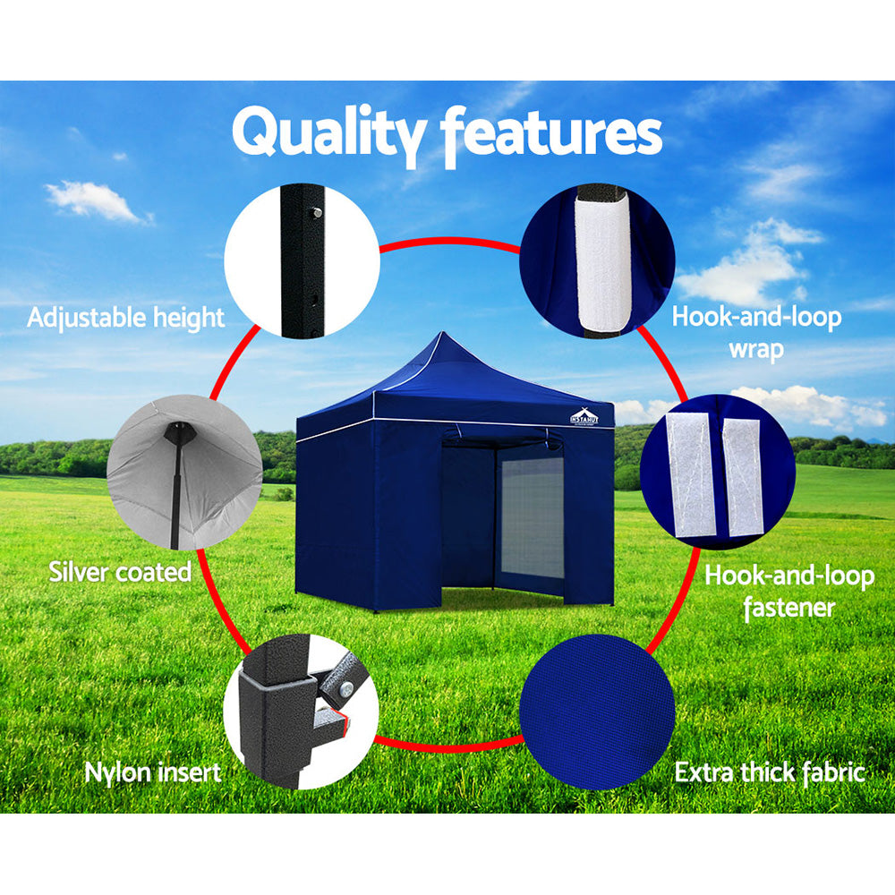 Gazebo Pop Up Marquee 3x3 Folding Tent Wedding Gazebos 500D Oxford Blue