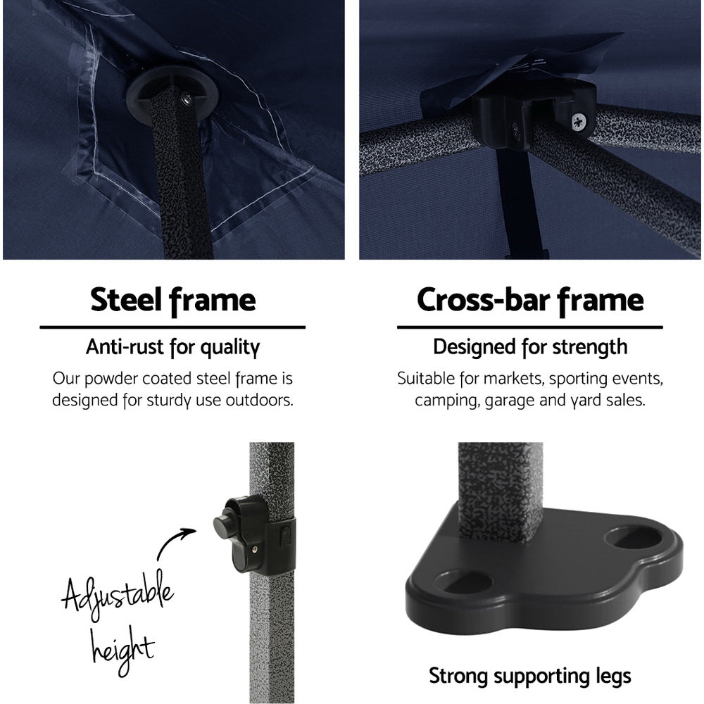 Gazebo Pop Up Marquee 3x3 Folding Tent Gazebos Camping 500D Oxford Navy