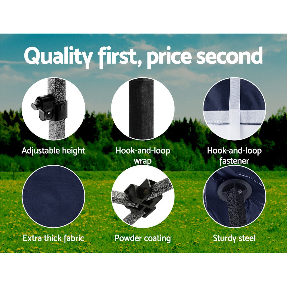 Gazebo Pop Up Marquee 3x3 Folding Tent Gazebos Camping 500D Oxford Navy