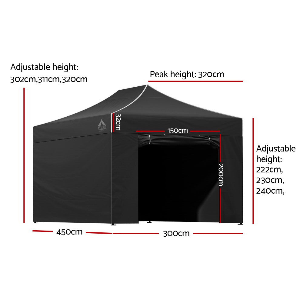 Gazebo Pop Up Marquee 3x4.5 Folding Tent Wedding Gazebos 500D Black