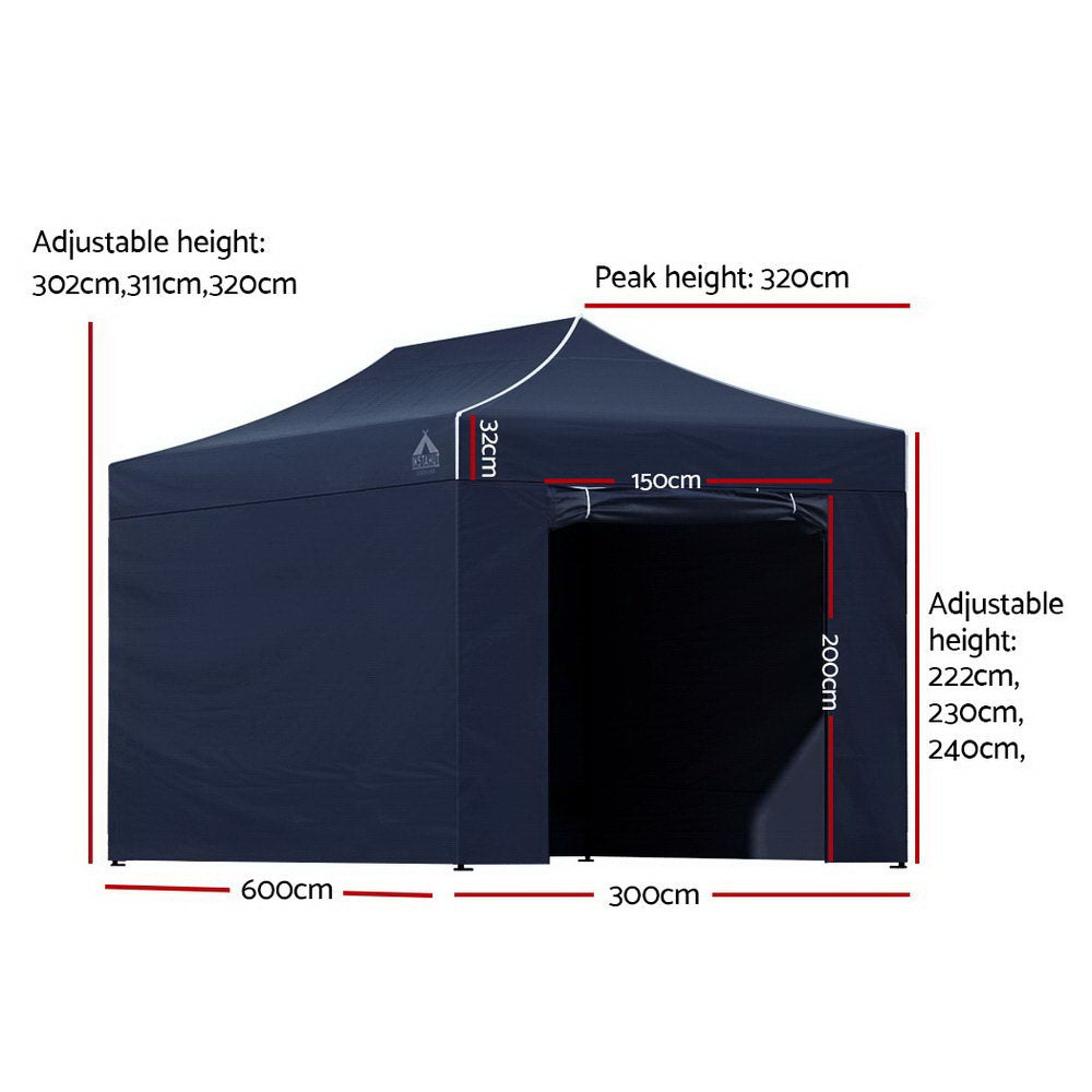 Gazebo Pop Up Marquee 3x6 Folding Tent Gazebos Camping 500D Oxford Navy