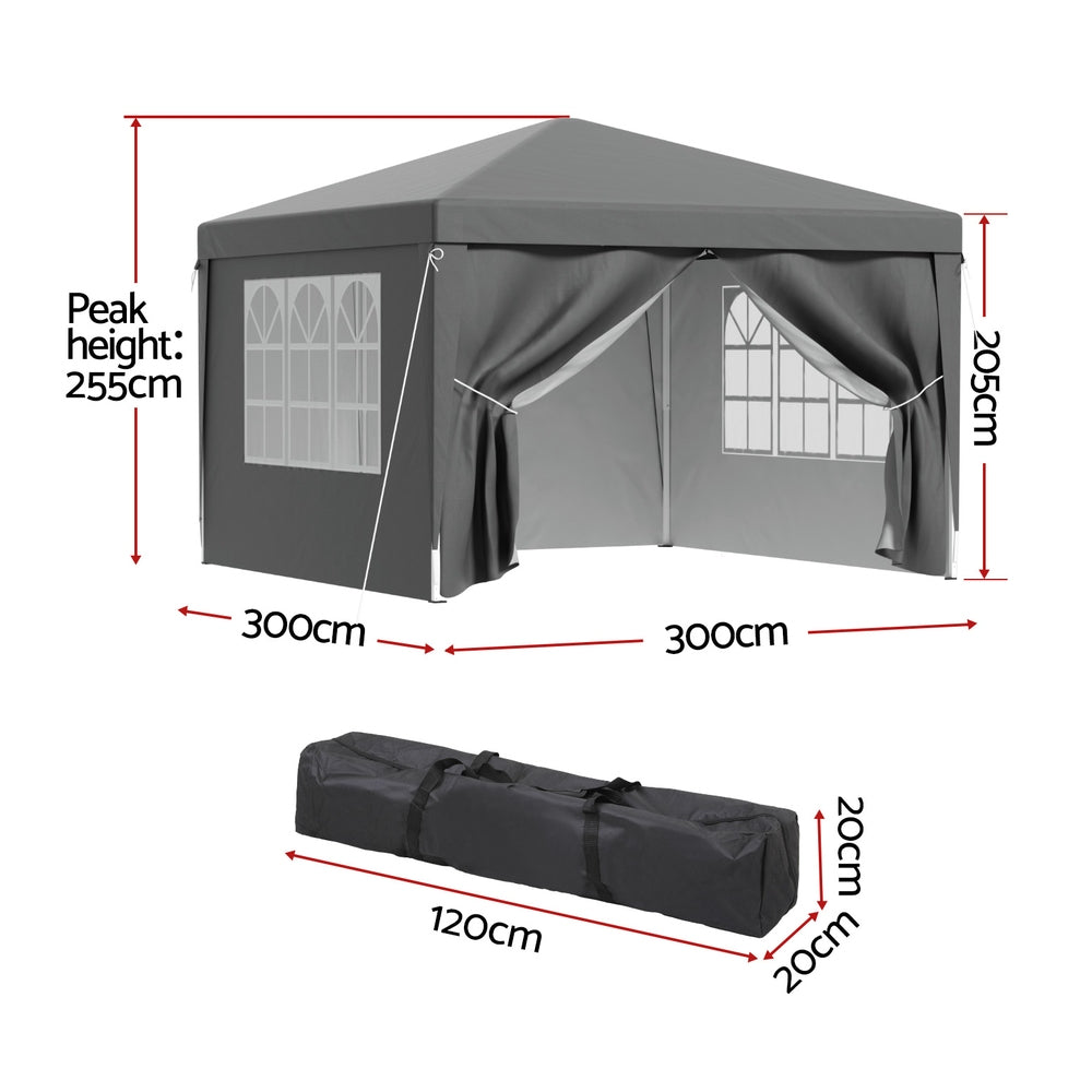 Gazebo 3x3 Pop Up Marquee Folding Tent Wedding Gazebos Camping Outdoor Shade Canopy Gray