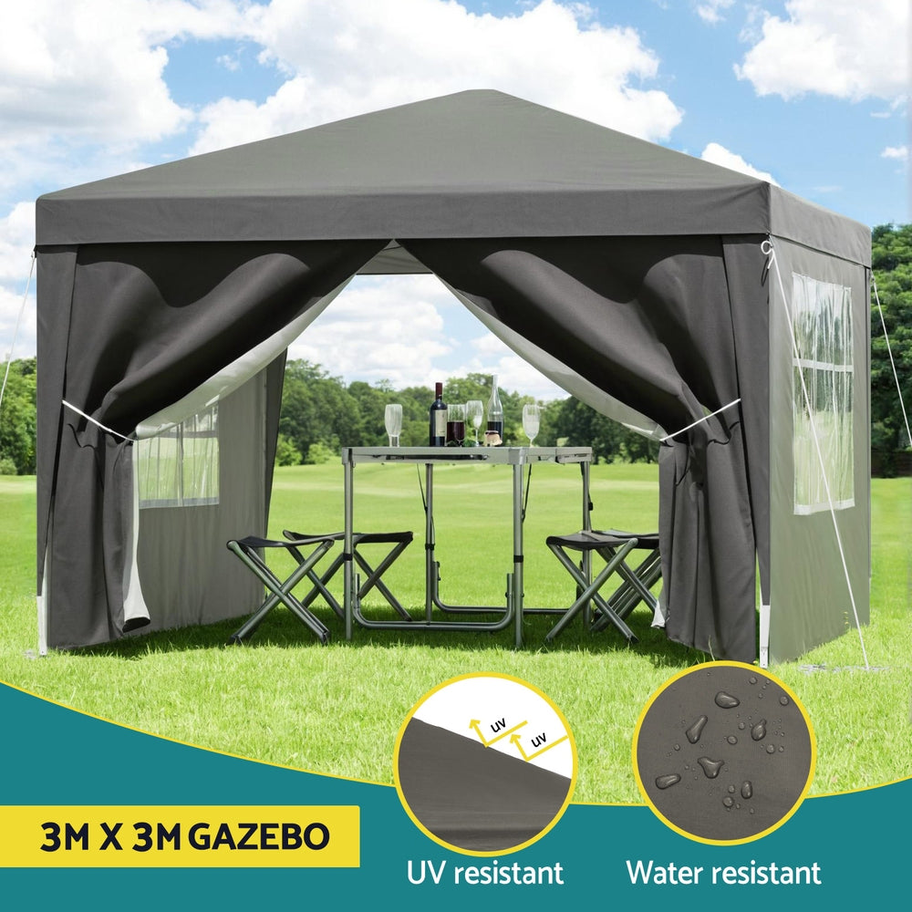 Gazebo 3x3 Pop Up Marquee Folding Tent Wedding Gazebos Camping Outdoor Shade Canopy Gray