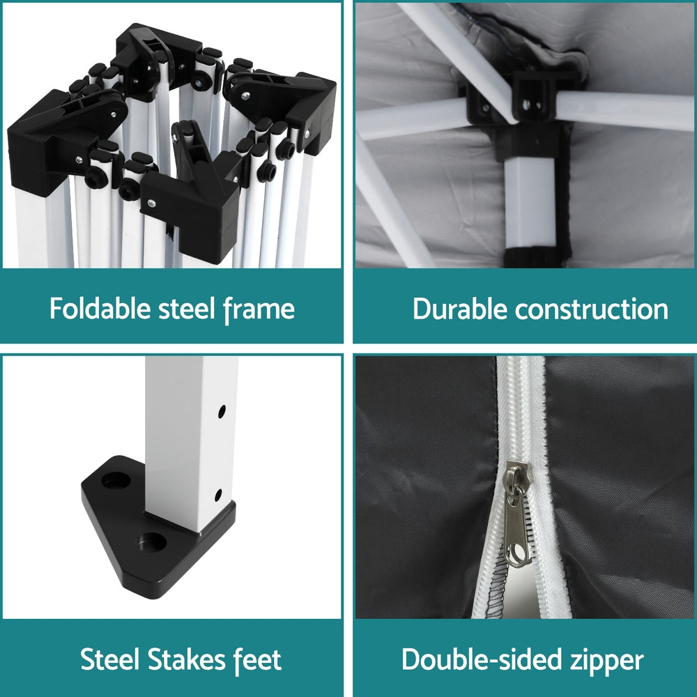 Gazebo 3x3 Pop Up Marquee Folding Tent Wedding Gazebos Camping Outdoor Shade Canopy Gray