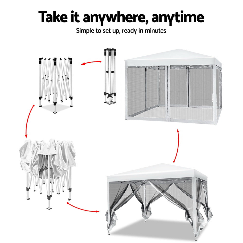 Gazebo Pop Up Marquee 3x3m Wedding Party Outdoor Camping Tent Canopy Shade Mesh Wall White