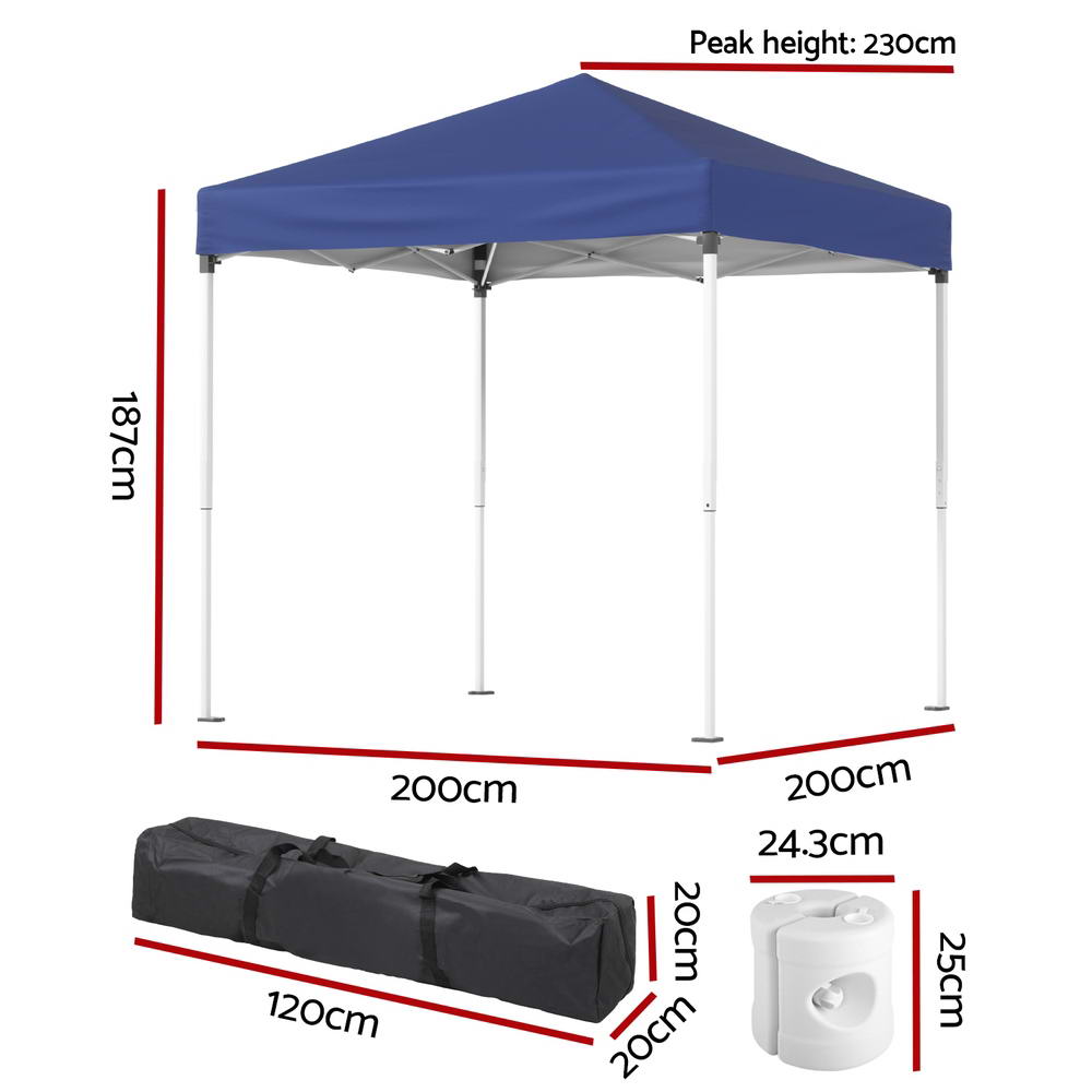 Gazebo 2x2m Outdoor Patio Garden Marquee Shade w/ Base Pods Blue