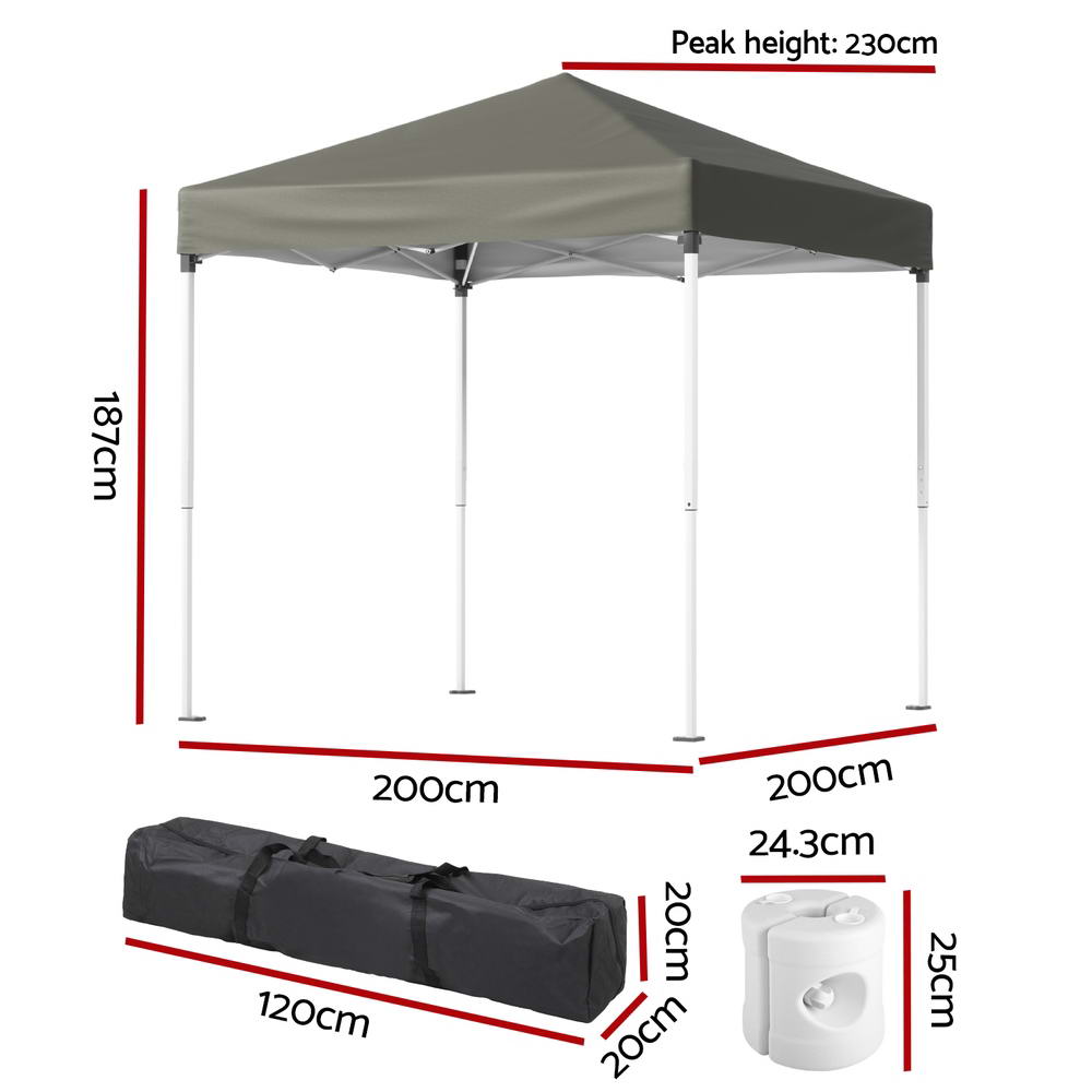 Gazebo 2x2m Outdoor Patio Garden Marquee Shade w/ Base Pods Grey