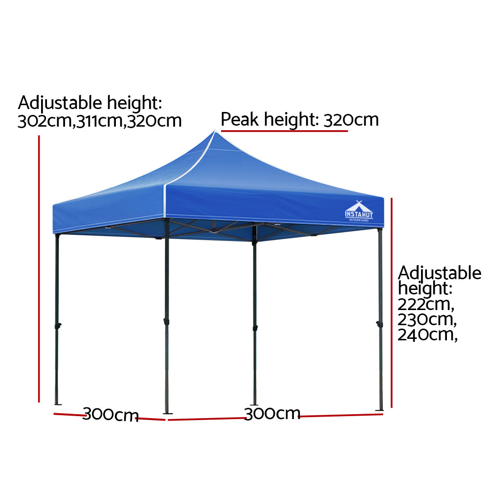 Gazebo Pop Up Marquee 3x3 Folding Tent Outdoor Camping 500D Oxford Blue