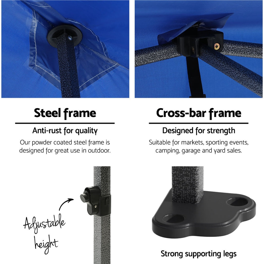 Gazebo Pop Up Marquee 3x3 Folding Tent Outdoor Camping 500D Oxford Blue