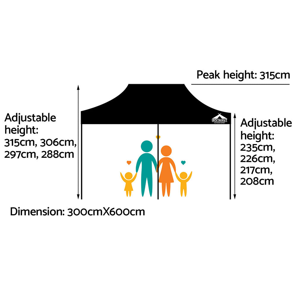 Gazebo Pop Up Marquee 3x6 Folding Outdoor 500D Tent Base Pod Black