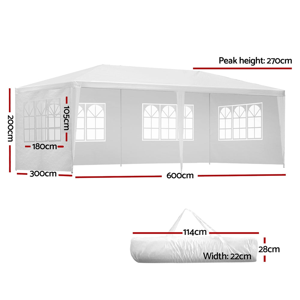 Gazebo 3x6m Marquee Wedding Party Tent Outdoor Camping Side Wall Canopy 4 Panel White