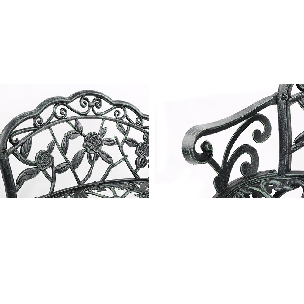 Outdoor Garden Bench Seat 100cm Cast Aluminium Patio Chair Vintage Green