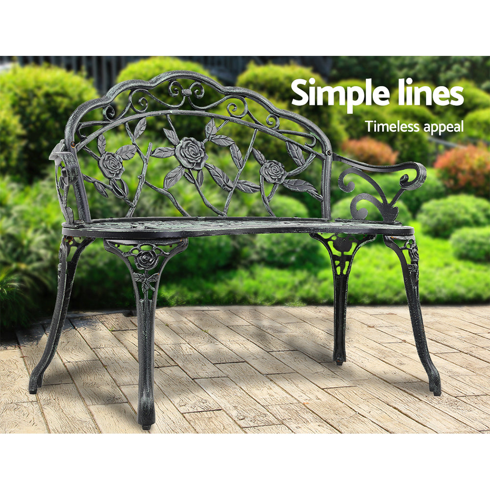 Outdoor Garden Bench Seat 100cm Cast Aluminium Patio Chair Vintage Green