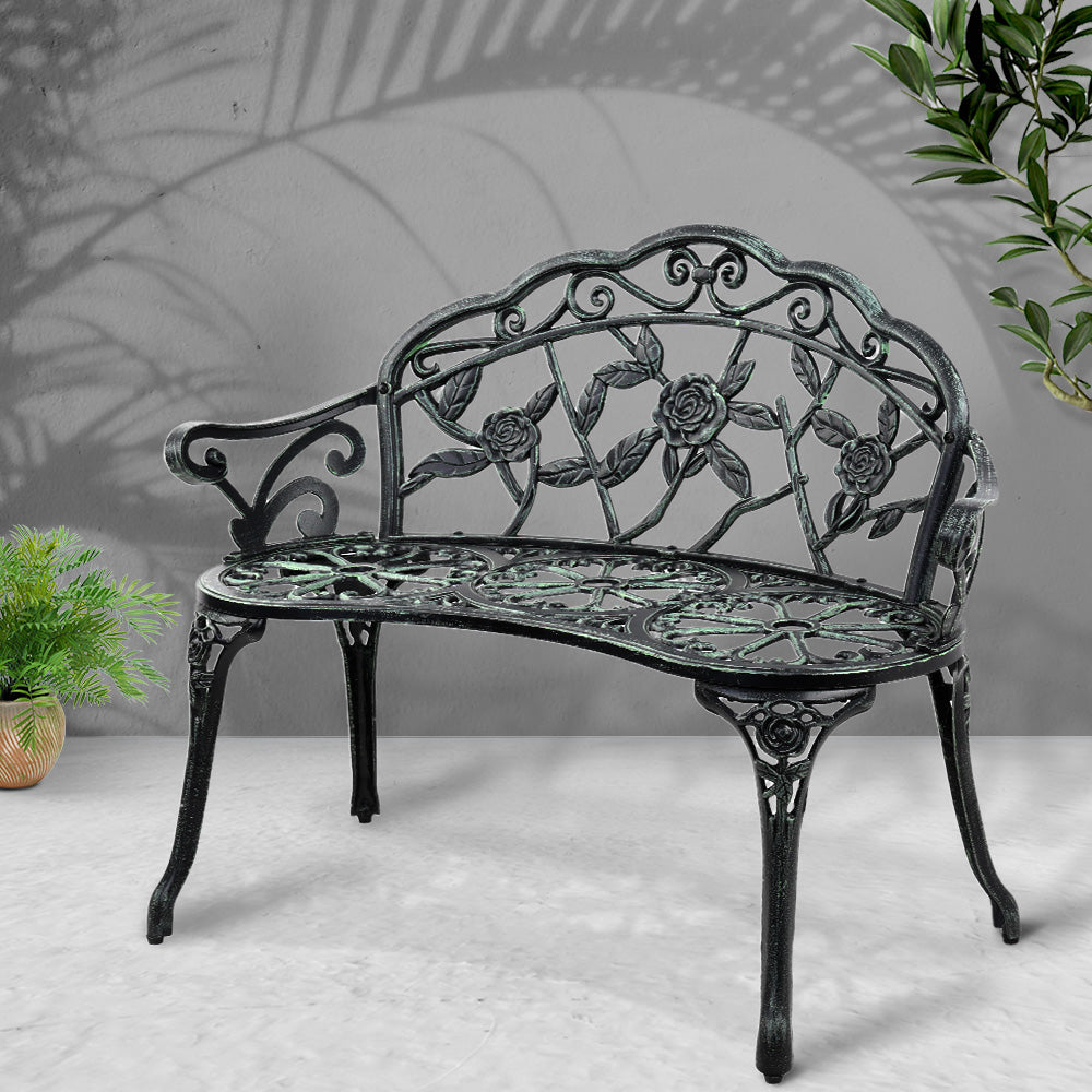 Outdoor Garden Bench Seat 100cm Cast Aluminium Patio Chair Vintage Green