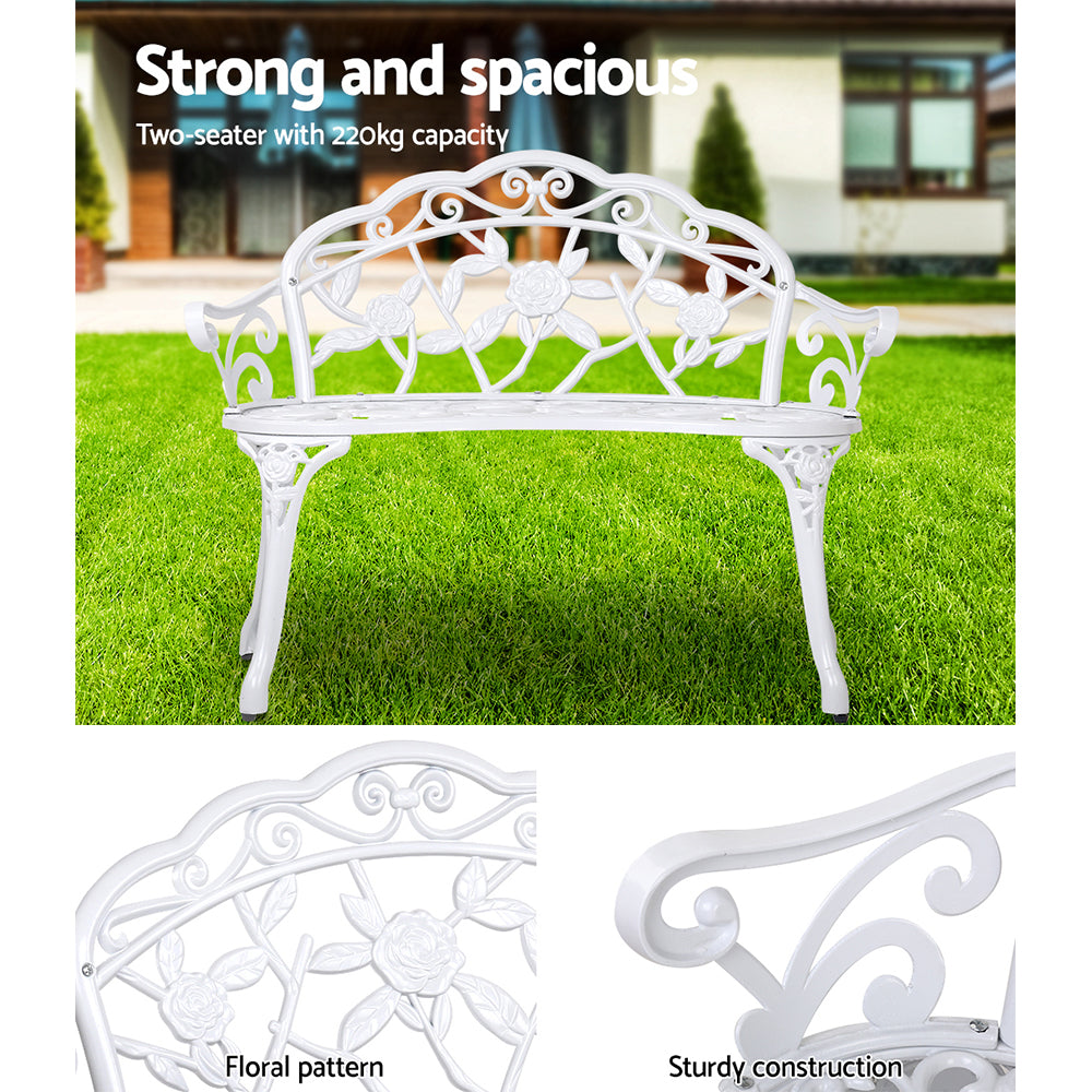 Outdoor Garden Bench Seat 100cm Cast Aluminium Outdoor Patio Chair Vintage White